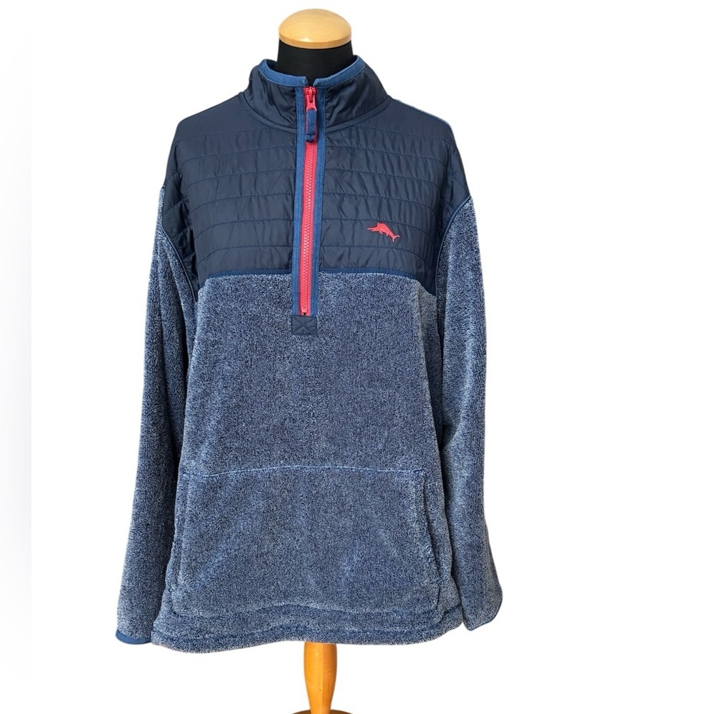 Tommy Bahama Big & Tall Sz 2XLB Hybrid Quilted Fleece 1/2 Zip Pullover Blue Red - Picture 2 of 10